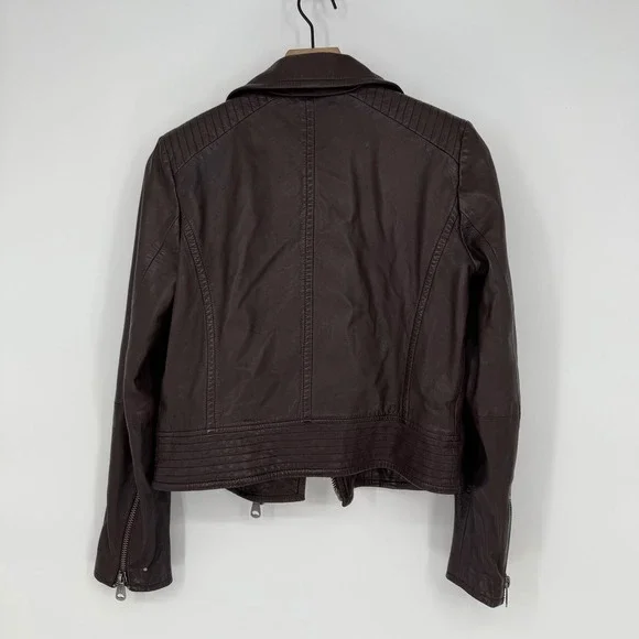 Weekend Max Mara Womens Leather Moto Jacket Burgundy Asymmetrical Zip Moto Style